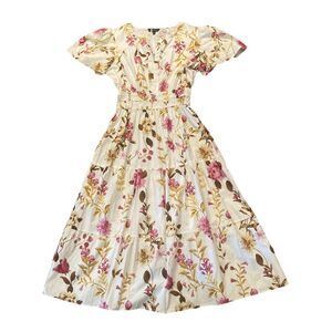 Meadow Rhodes Floral Dress Womens LARGE PETITE Smocked Tiered Cottagecore